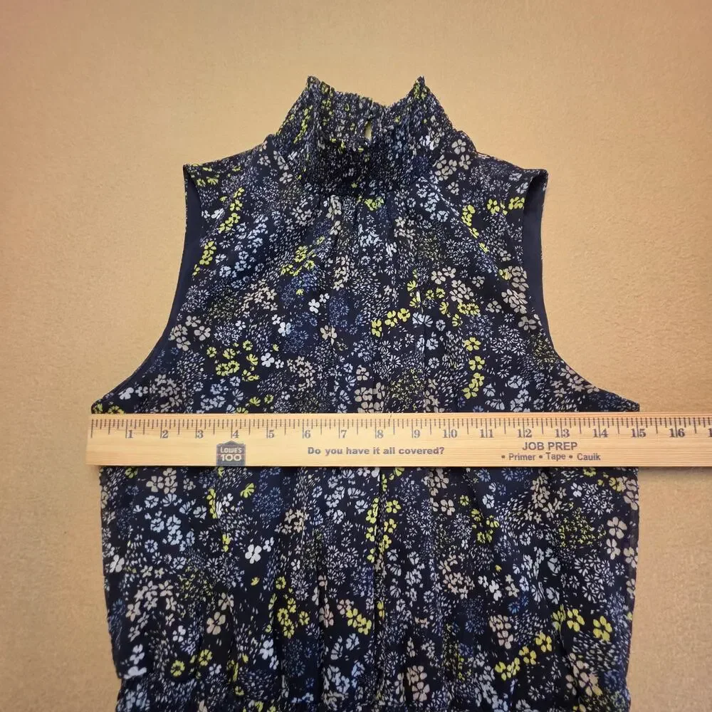 Sam & Jess Blue Floral Smocked-Waist Ruffled Tiered Sleeveless Dress Sz Small